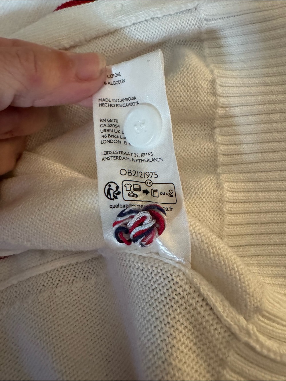Maeve White Cropped Cardigan with Navy and Red Trim Size Large - Picture 13 of 16